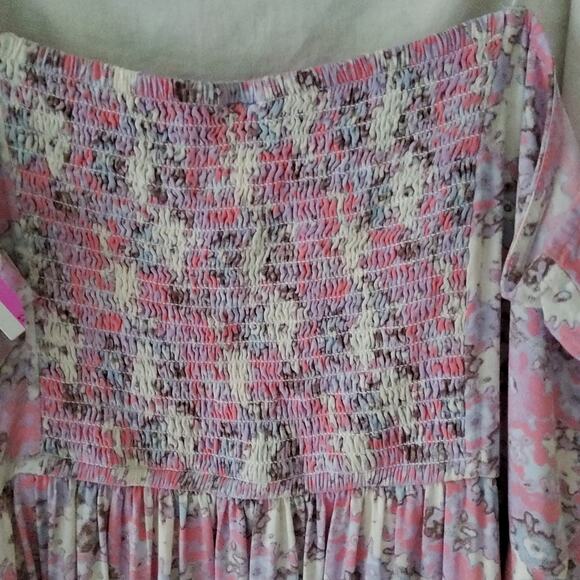 Abound Women's Plus Size 1X Sleeveless Skater Dress Smocked Back in Pink Floral - Picture 7 of 8